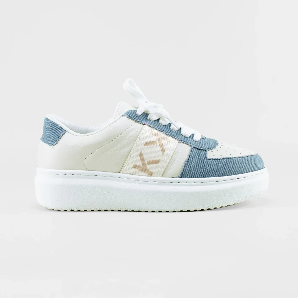 Tênis Vivian Detalhes K em Tecido Jeans/Couro Cor Jeans/Branco Branco/Aul 4