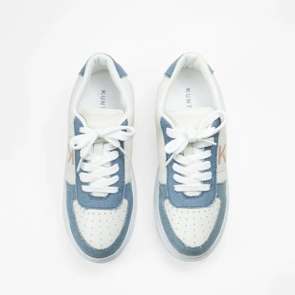 Tênis Vivian Detalhes K em Tecido Jeans/Couro Cor Jeans/Branco Branco/Aul 3