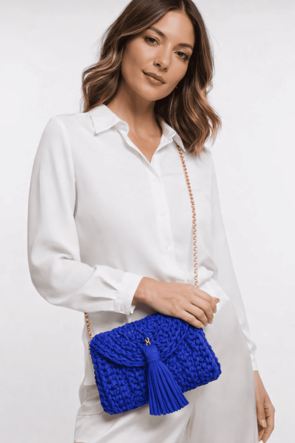 Bolsa de Croche Gio Pequena Feminina Ombro com Corrente Para Mulheres Azul Royal 2