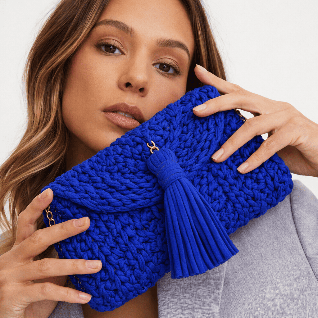Bolsa de Croche Gio Pequena Feminina Ombro com Corrente Para Mulheres Azul Royal 3