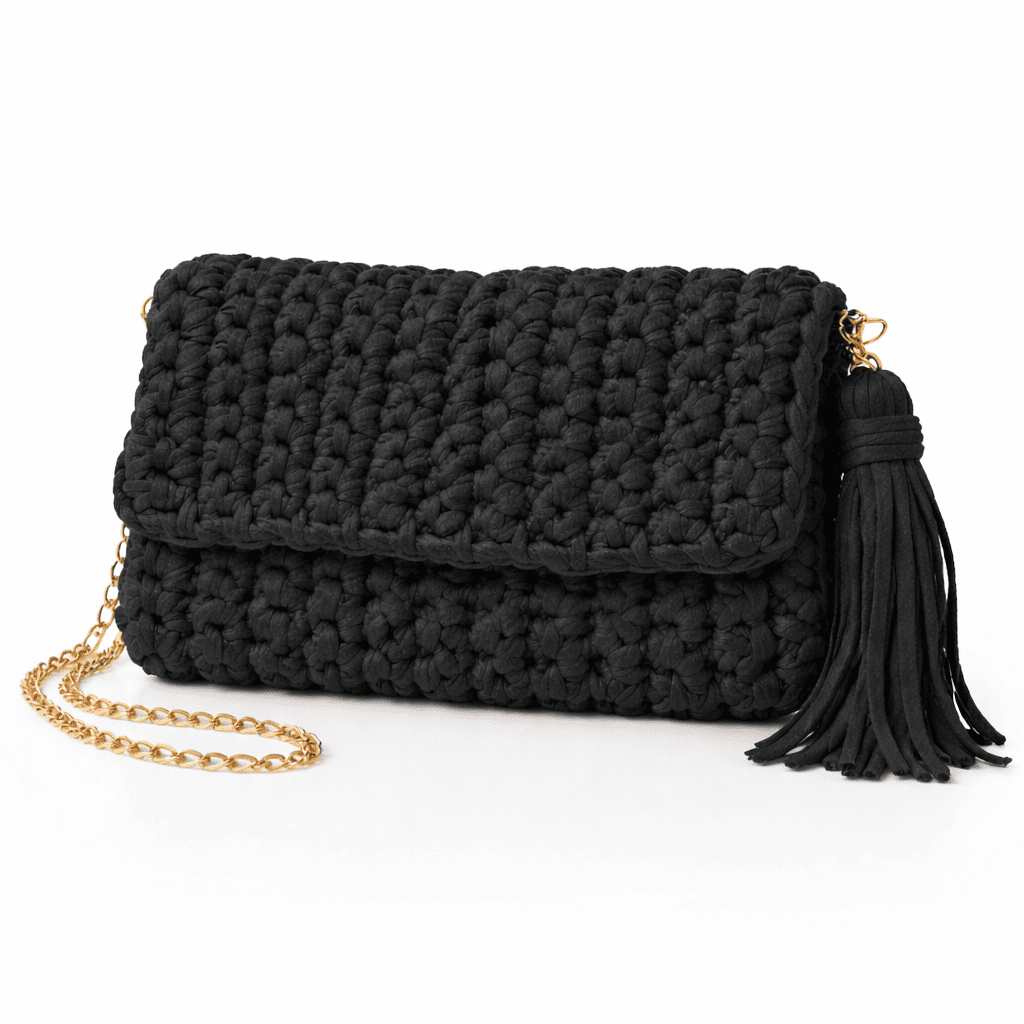 Bolsa Social Estilo Festa Feminina de Croche estilo Festa com Corrente