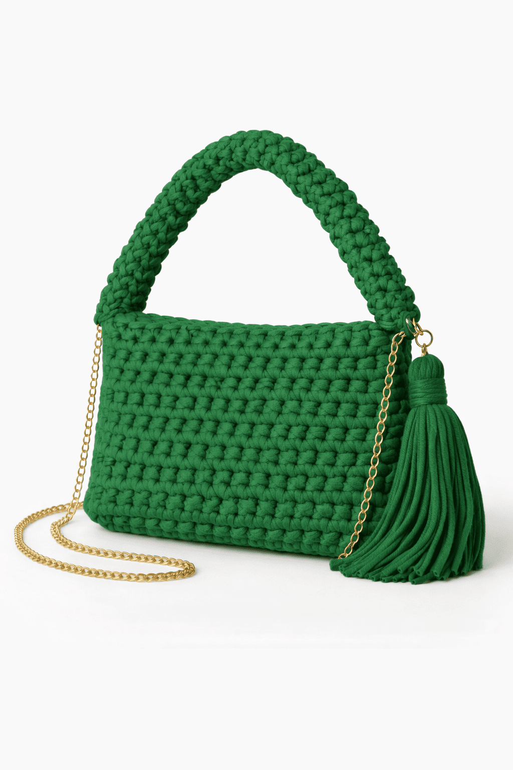 Bolsa Feminina de Croche Tote com alca de ombro e corrente transversal Feita a Mao