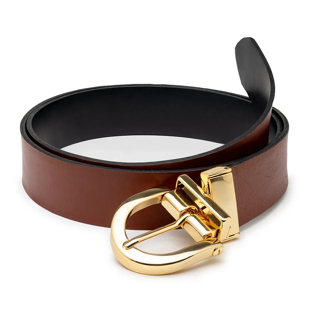 Cinto Feminino Dupla Face Casual em Couro Legitimo Preto e Marrom