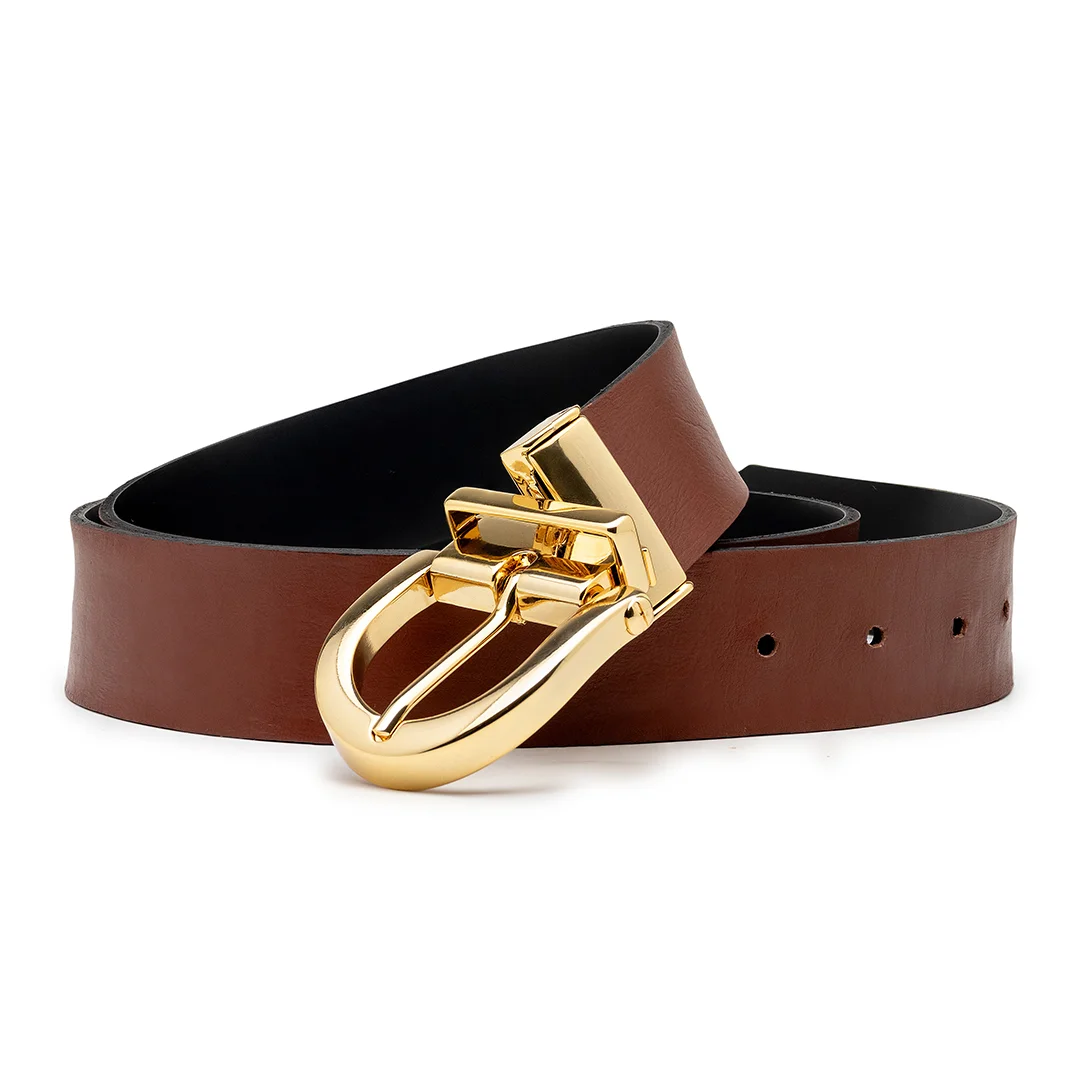 Cinto Feminino Dupla Face Casual em Couro Legitimo Preto e Marrom Marrom 2