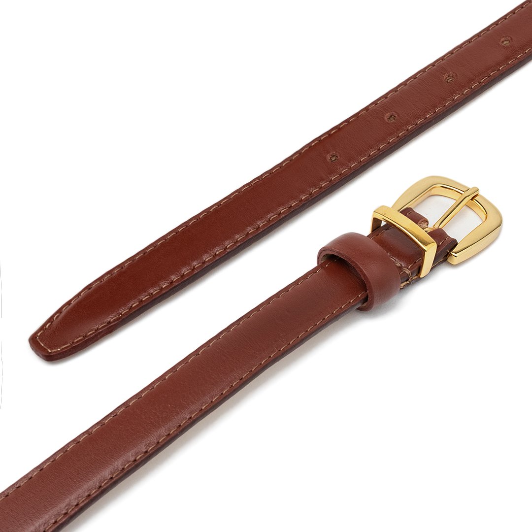 Cinto Feminino Fino Casual em Couro Legitimo Elegante Com Costura Marrom 3