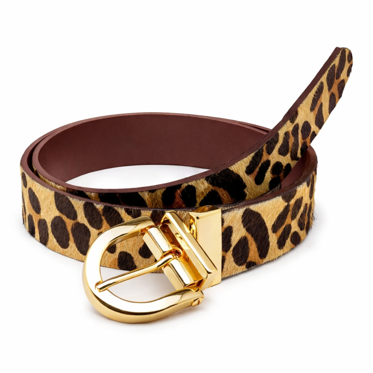 Cinto Feminino Dupla Face Couro Legitimo Animal Print Onca