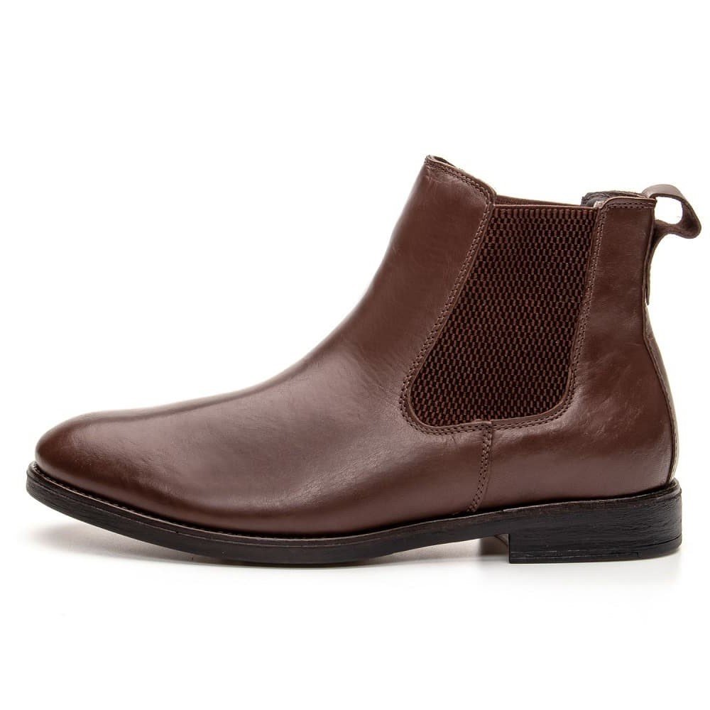 Bota Masculina em Couro Chelsea Houston Marrom Clube do Sapato de Franca