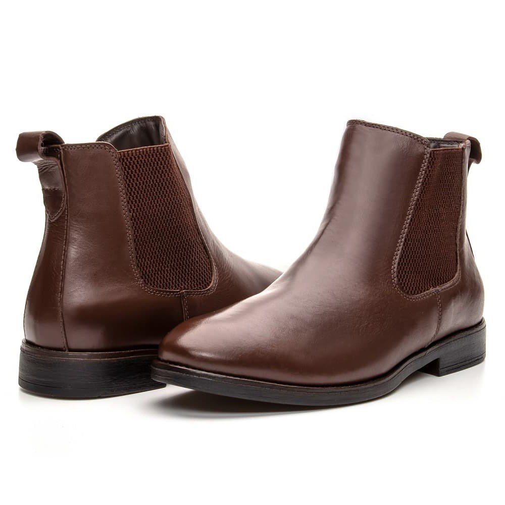 Bota Masculina em Couro Chelsea Houston Marrom Clube do Sapato de Franca Marrom 3
