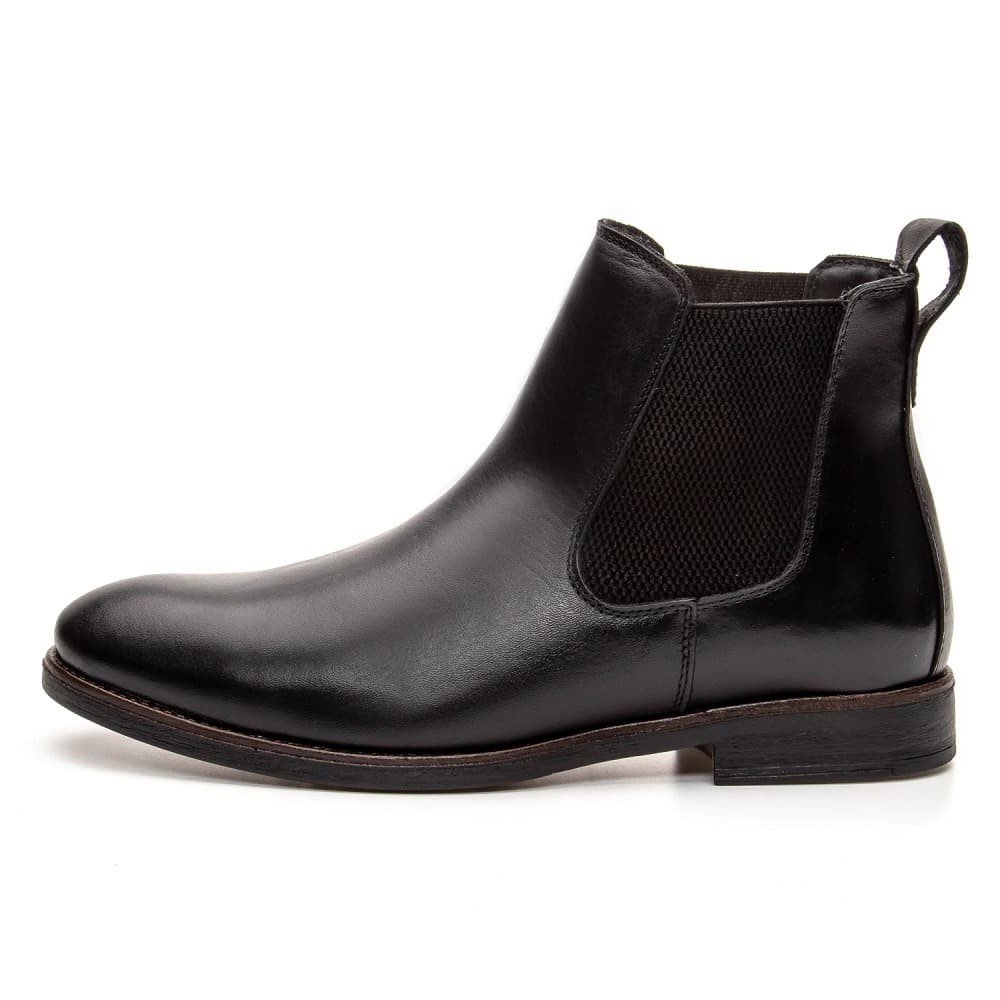 Bota Masculina de Couro Chelsea Houston Preta Clube do Sapato de Franca