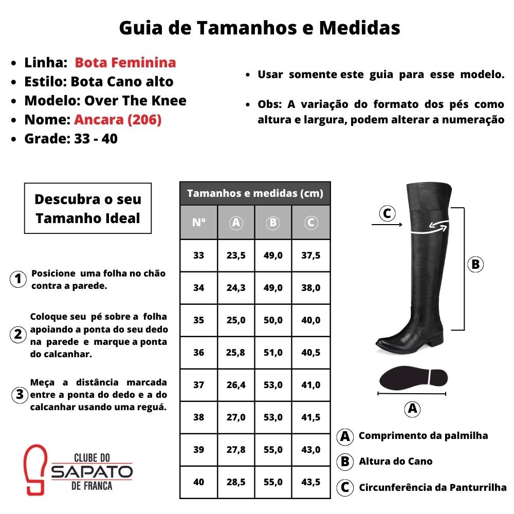 Bota Over The Knee Peccato Ancara Preta Clube do Sapato de Franca Preto 6