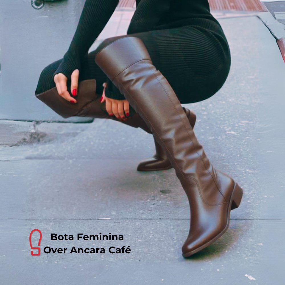 Bota Feminina Over Couro Peccato Ancara Café Clube do Sapato de Franca Marrom 7