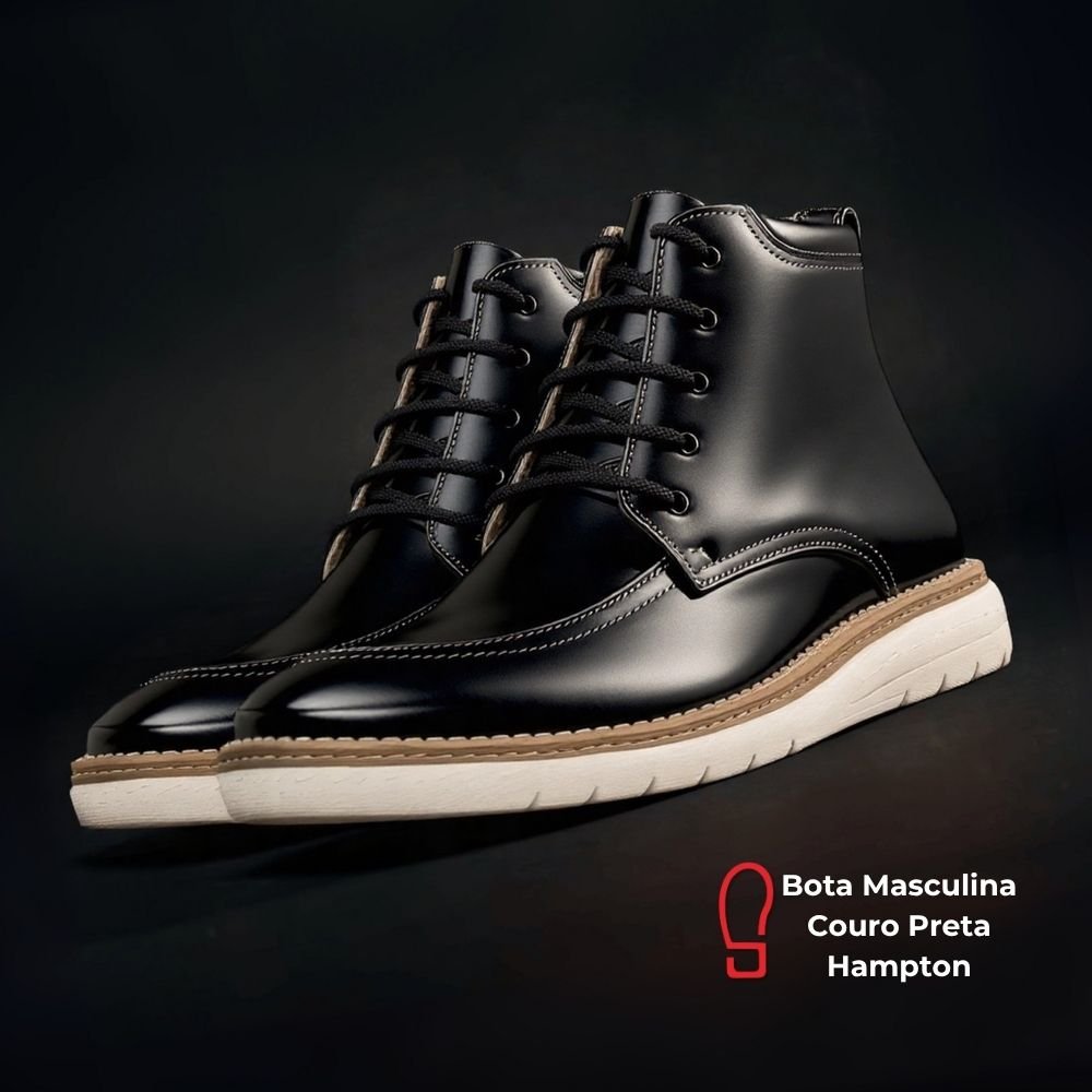 Bota Masculina Couro Preta Oxford Hampton Clube do Sapato de Franca Preto 6