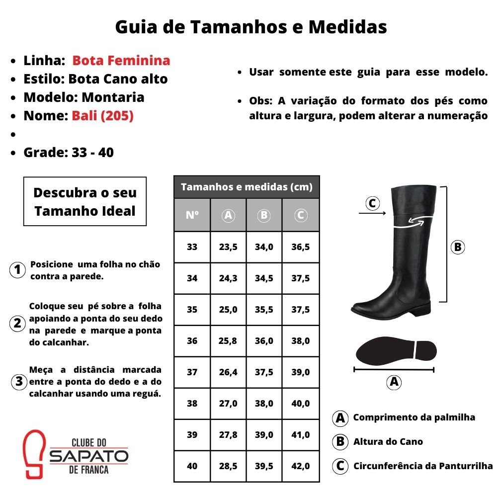 Bota Montaria Feminina Peccato Bali Preta Clube do Sapato de Franca Preto 6