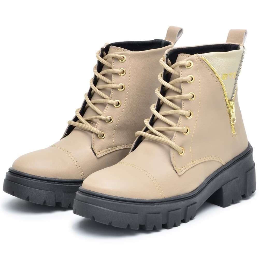 Coturno Militar Feminino Kiev Bege Peccato | Clube do Sapato de Franca Bege 3