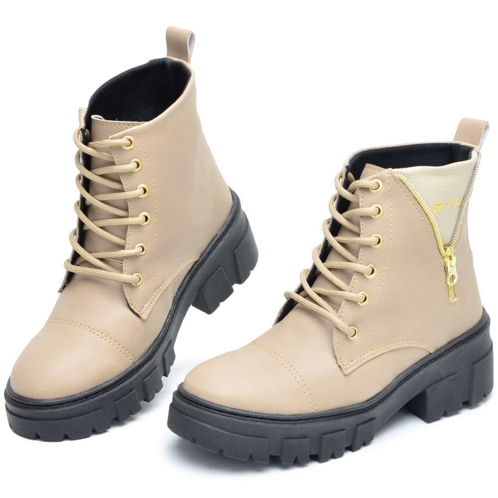 Coturno Militar Feminino Kiev Bege Peccato | Clube do Sapato de Franca Bege 4