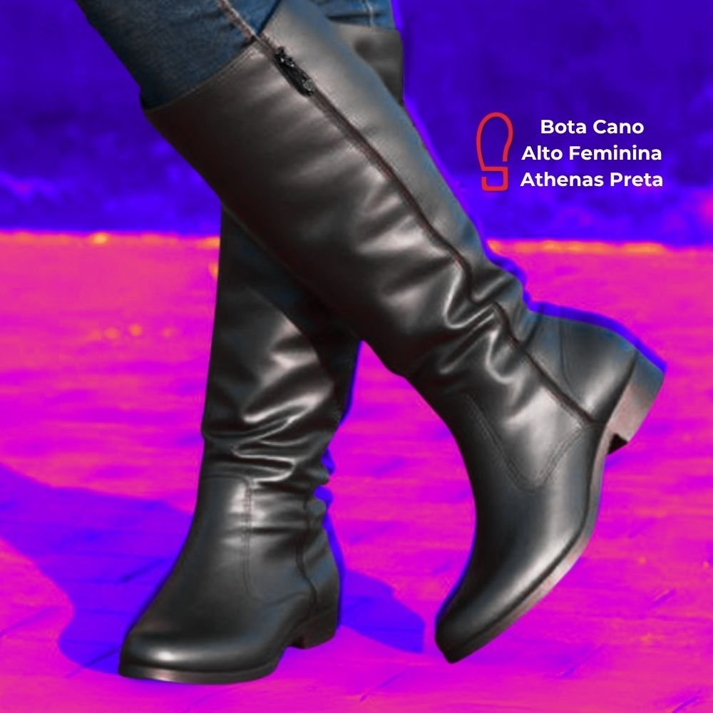 Bota Cano Alto Feminina Peccato Athenas Preta Clube do Sapato de Franca Preto 7