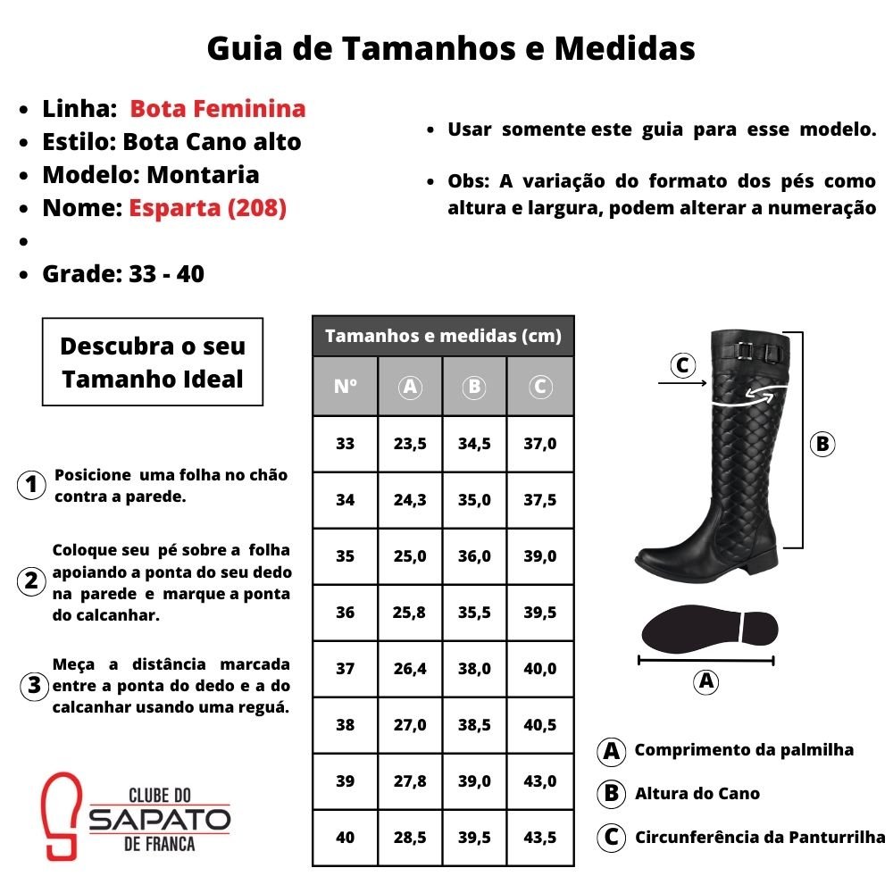 Bota Cano Alto Feminina Peccato Esparta Preta Clube do Sapato de Franca Preto 6