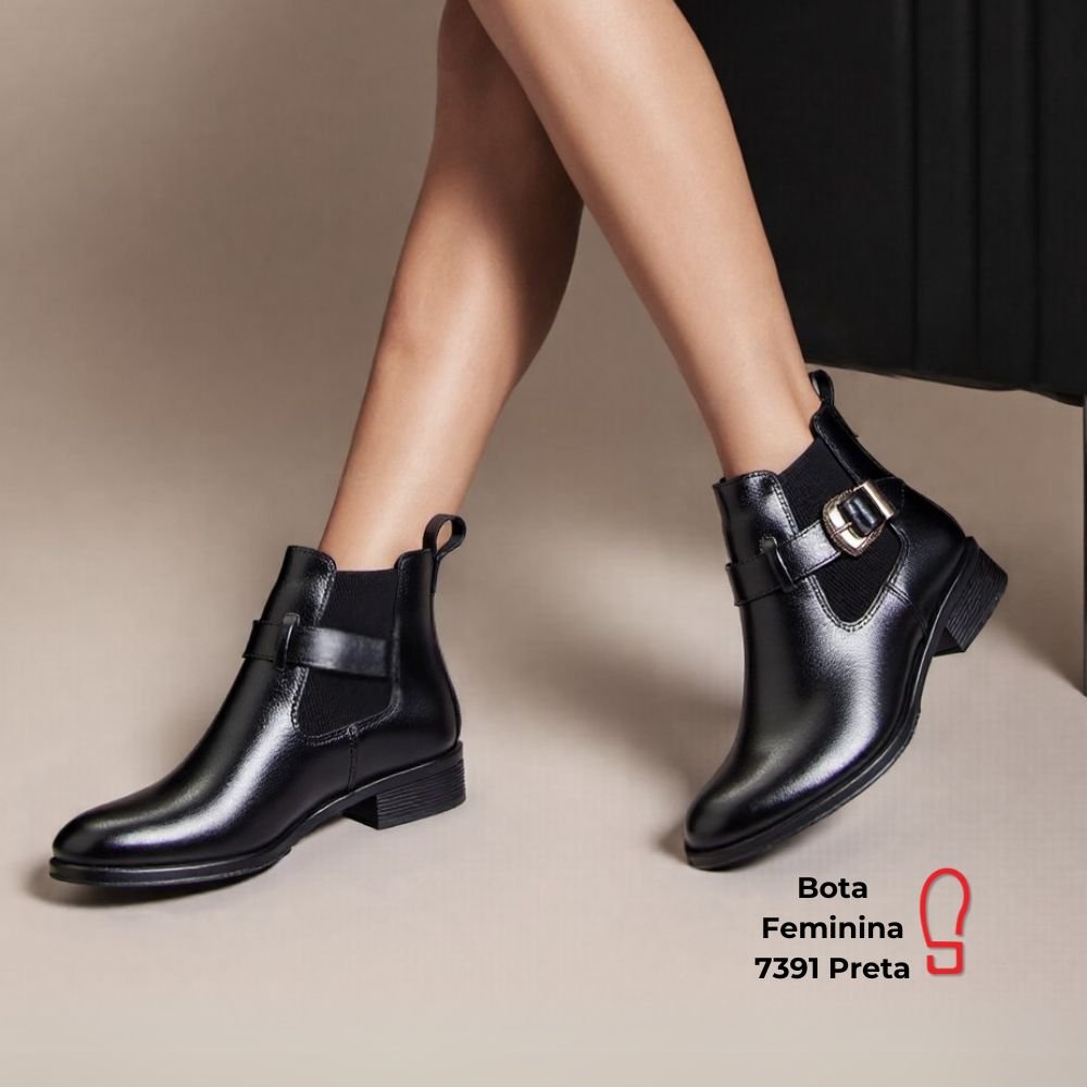 Bota Feminina em Couro Peccato 7391 Preta Clube do Sapato de Franca Preto 7