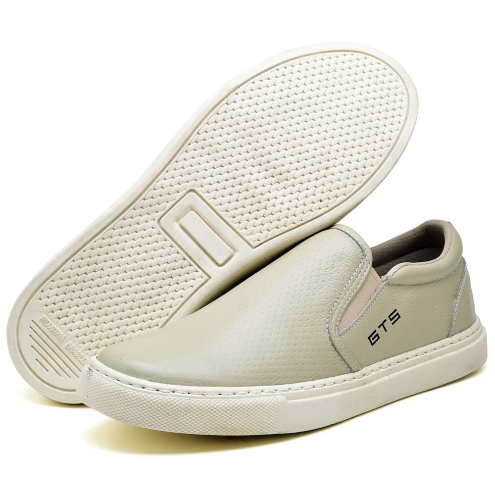 Slip On Couro Masculino Maritimo Bege Clube do Sapato de Franca Bege 4