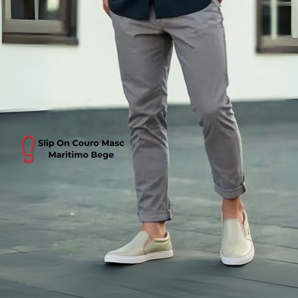 Slip On Couro Masculino Maritimo Bege Clube do Sapato de Franca Bege 6