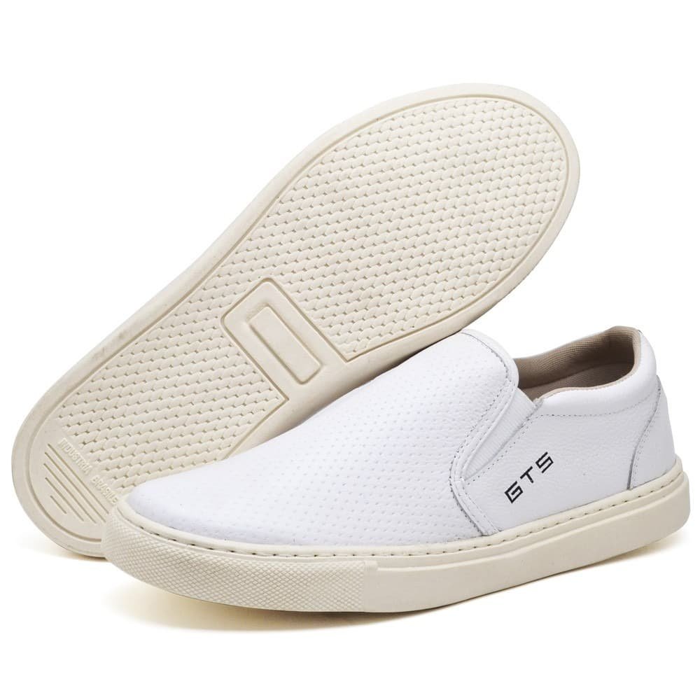 Slip On Branco Masculino de Couro Maritimo Clube do Sapato de Franca Branco 4