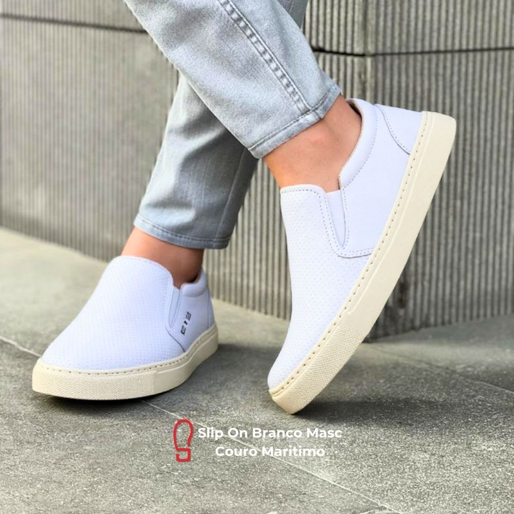 Slip On Branco Masculino de Couro Maritimo Clube do Sapato de Franca Branco 6