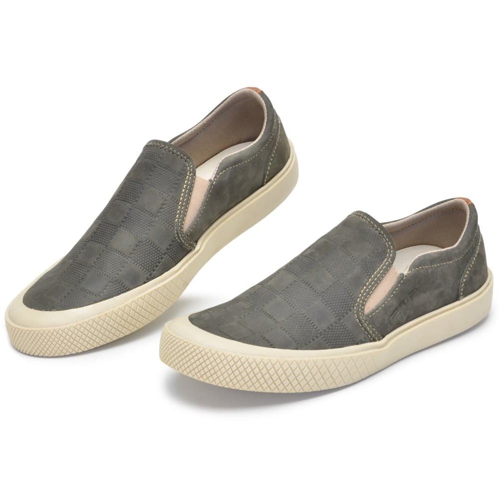 Tenis Sem Cadarço Couro Nautico Verde Clube do Sapato de Franca Cinza 3