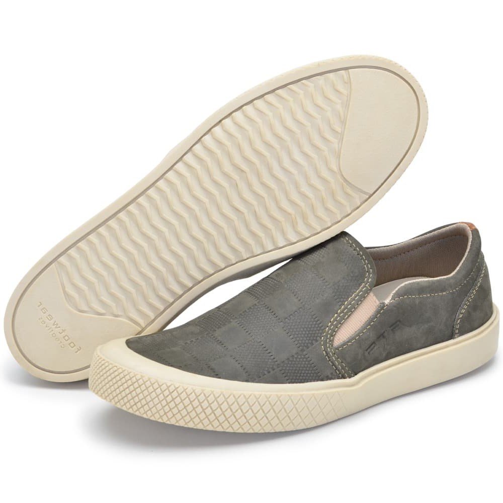 Tenis Sem Cadarço Couro Nautico Verde Clube do Sapato de Franca Cinza 4