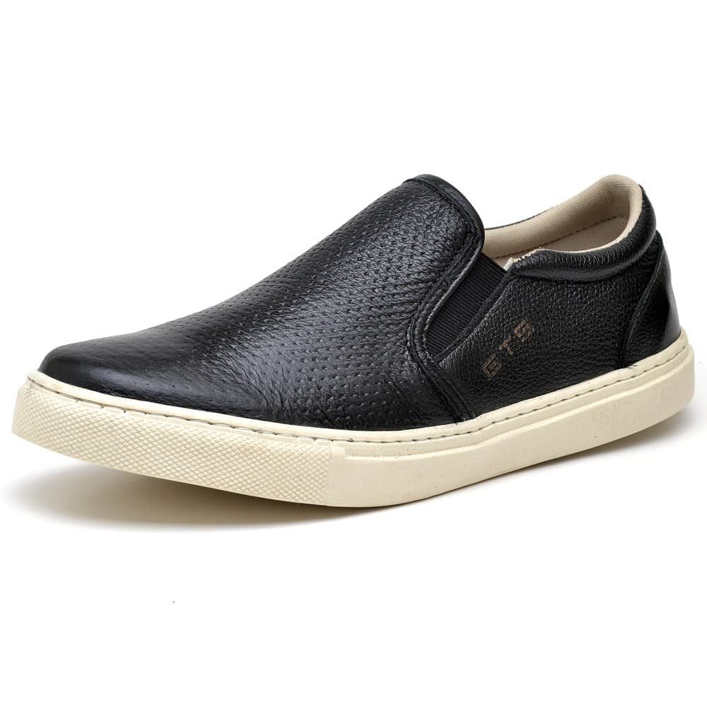 Slip On Masculino Maritimo Preto de Couro Clube do Sapato de Franca