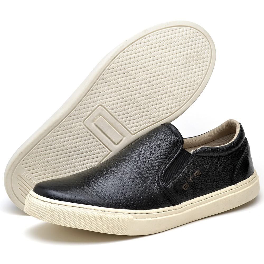 Slip On Masculino Maritimo Preto de Couro Clube do Sapato de Franca Preto 4