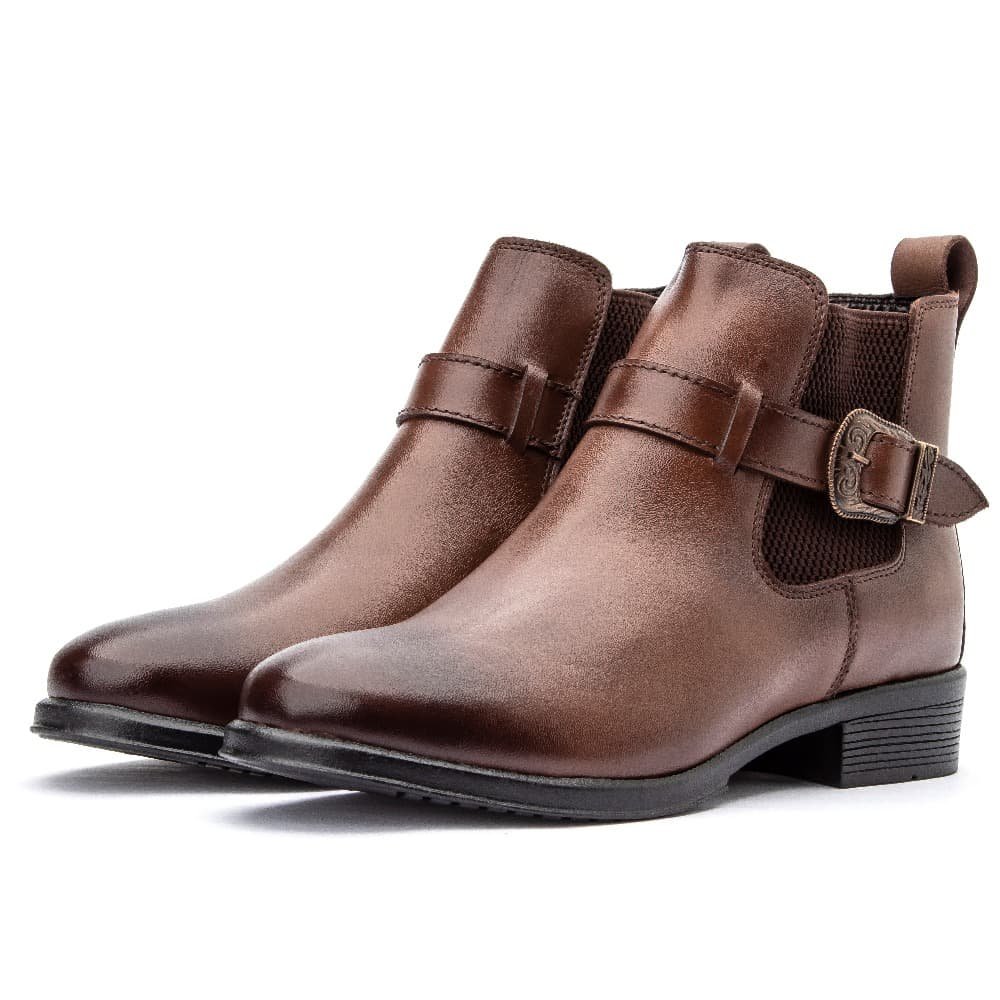 Bota Cano Curto de Couro Feminina Clube do Sapato de Franca Peccato RN 7391 Marrom