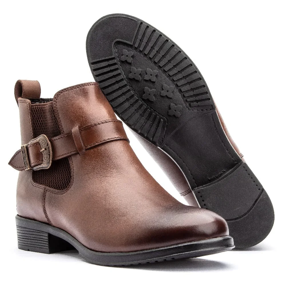 Bota Cano Curto de Couro Feminina Clube do Sapato de Franca Peccato RN 7391 Marrom Marrom 5