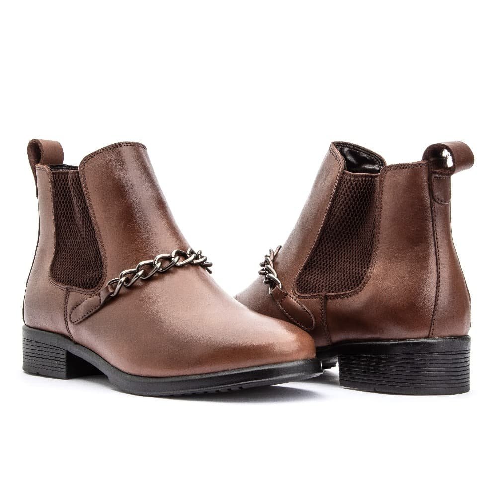 Bota Feminina Cano Curto de Couro Clube do Sapato de Franca Peccato RN 7392 Marrom Marrom 2