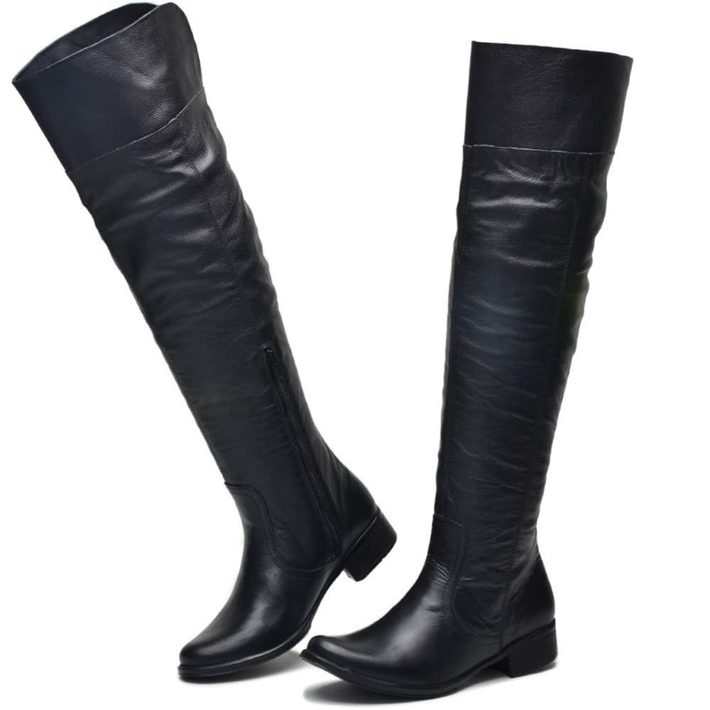 Bota Feminina Over The Knee Cano Alto Couro Peccato RN Ancara Preta Preto 3