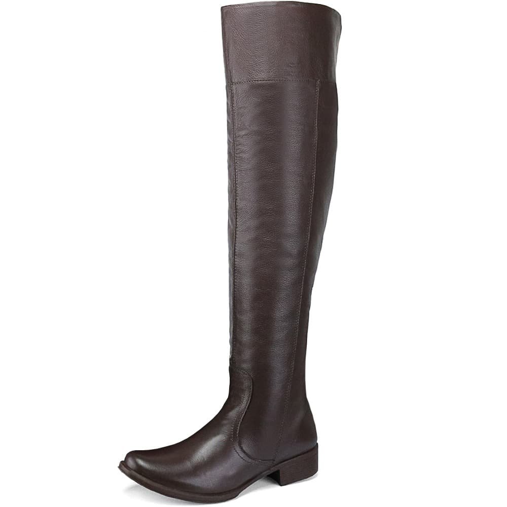 Bota Feminina Over The Knee Cano Alto Couro Peccato RN Ancara Café