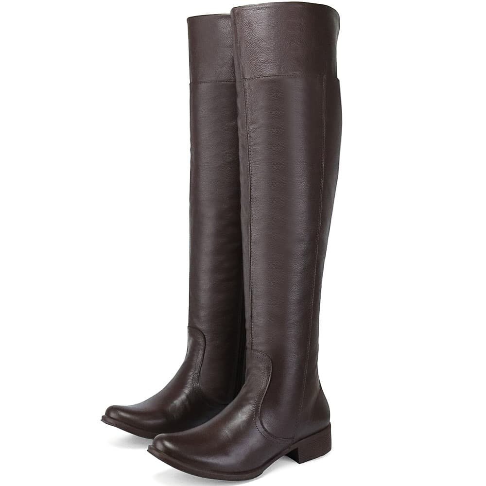 Bota Feminina Over The Knee Cano Alto Couro Peccato RN Ancara Café Café 2