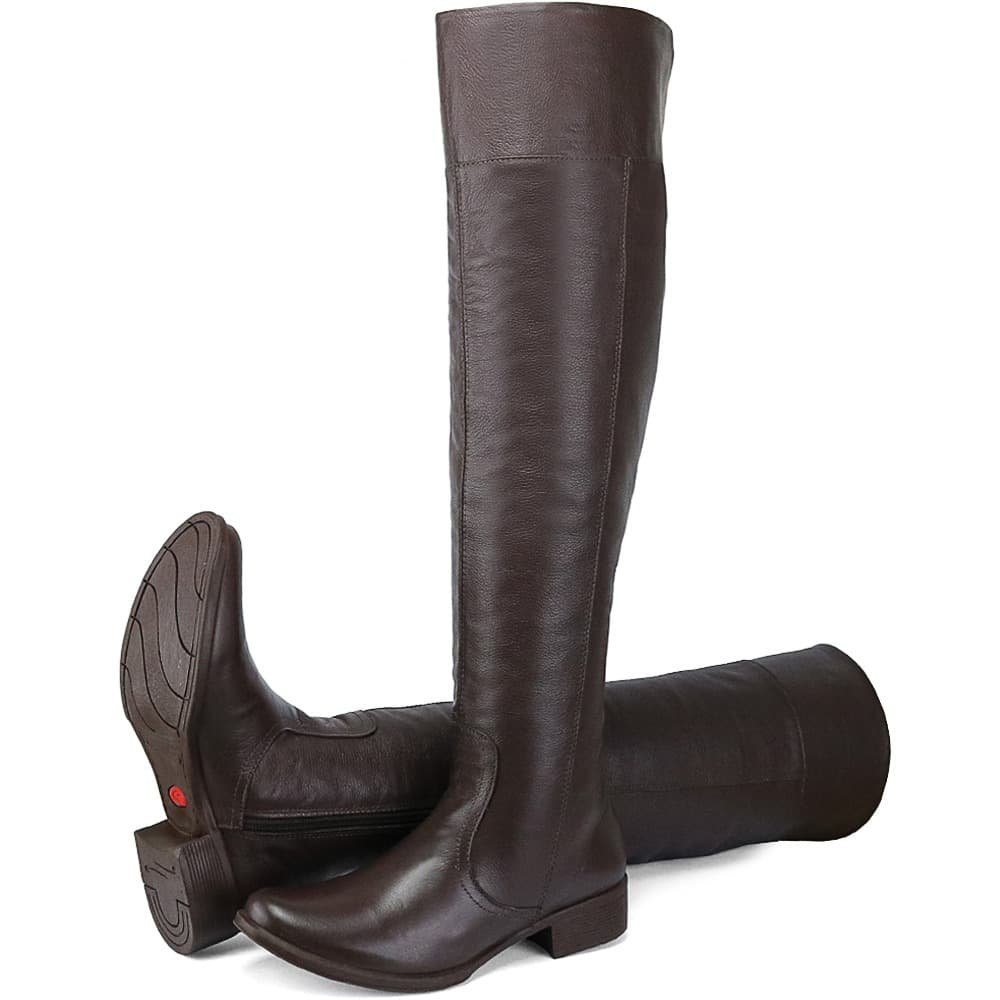 Bota Feminina Over The Knee Cano Alto Couro Peccato RN Ancara Café Café 6