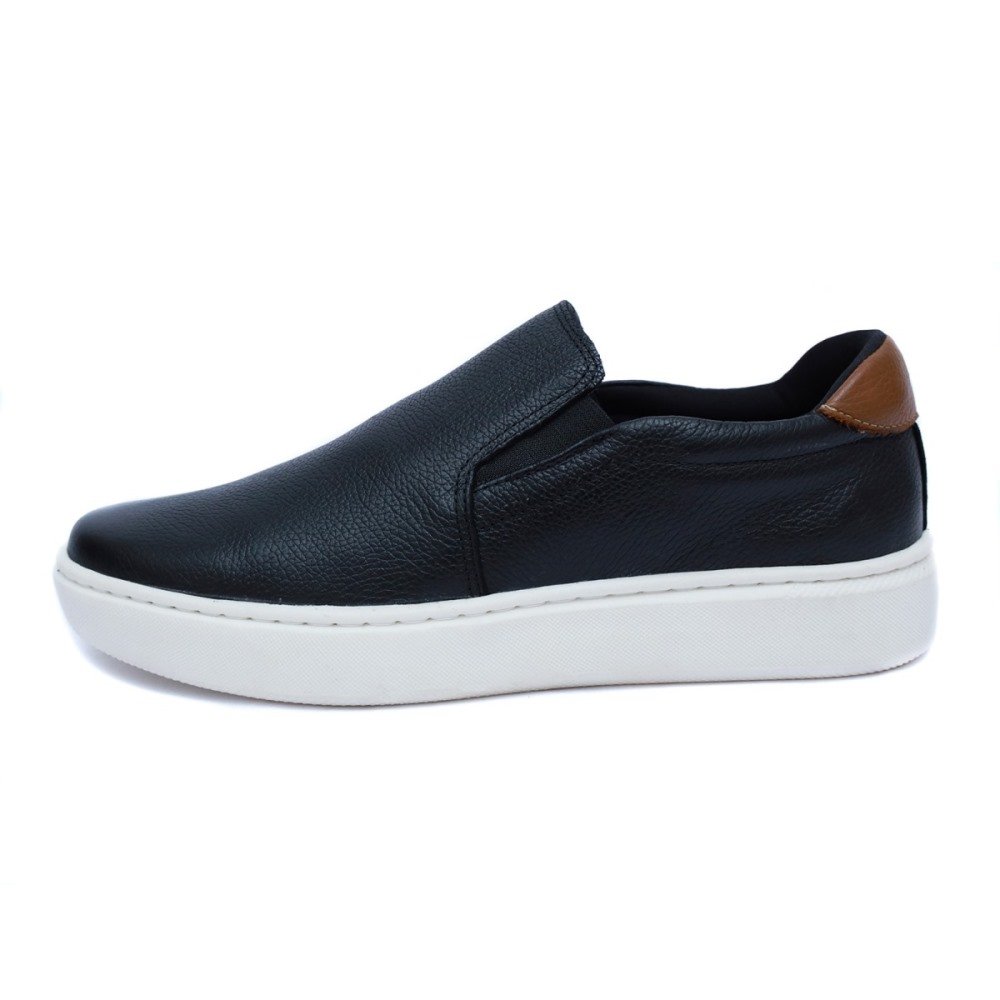 Tênis Slip On Masculino Couro Casual Clube do Sapato de Franca RN Strike Preto