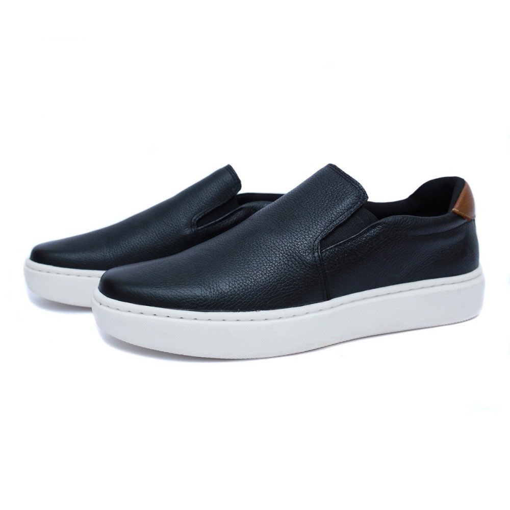 Tênis Slip On Masculino Couro Casual Clube do Sapato de Franca RN Strike Preto Preto 2