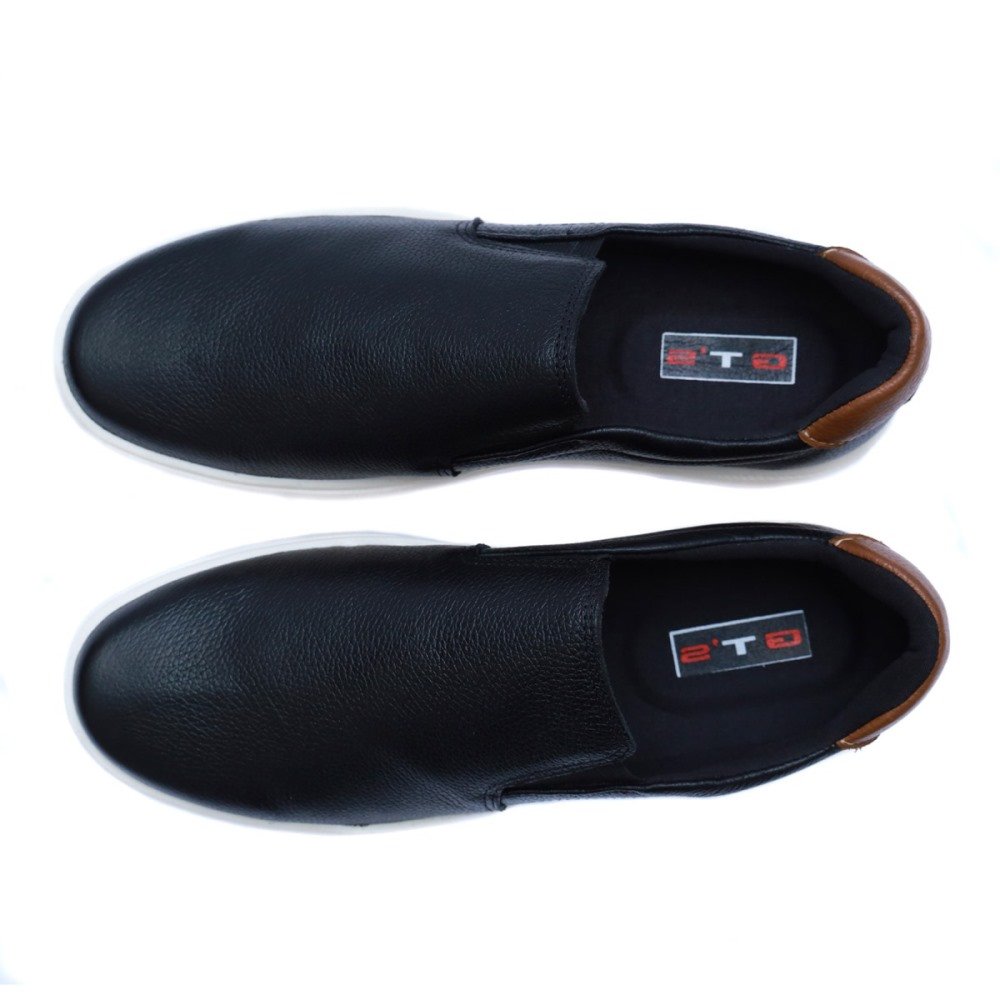 Tênis Slip On Masculino Couro Casual Clube do Sapato de Franca RN Strike Preto Preto 3
