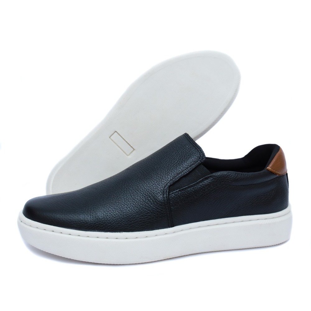 Tênis Slip On Masculino Couro Casual Clube do Sapato de Franca RN Strike Preto Preto 5