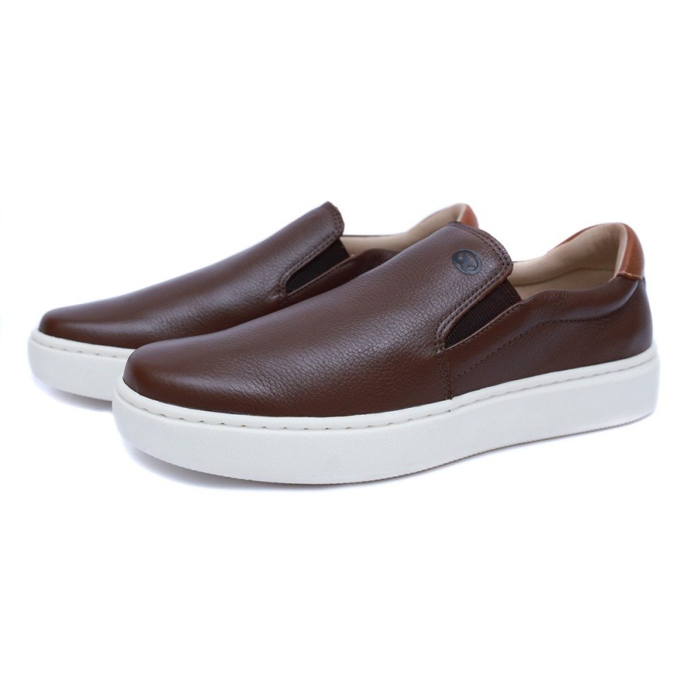 Têinis Slip On Masculino Couro Casual Clube do Sapato de Franca RN Strike Café Marrom 2