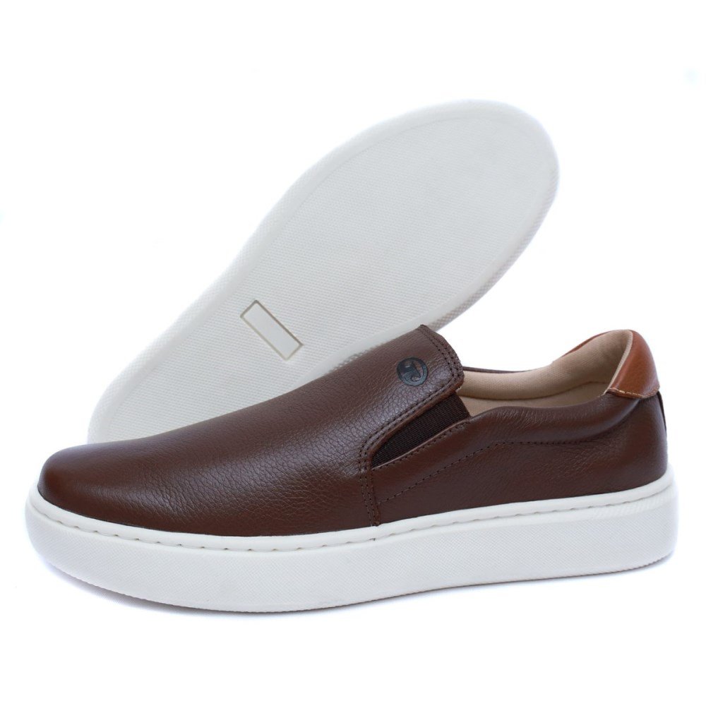 Têinis Slip On Masculino Couro Casual Clube do Sapato de Franca RN Strike Café Marrom 5