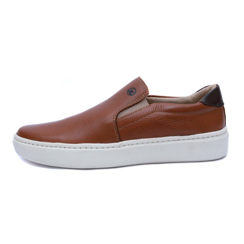 Tênis Slip On Masculino Couro Casual Clube do Sapato de Franca RN Strike Castor