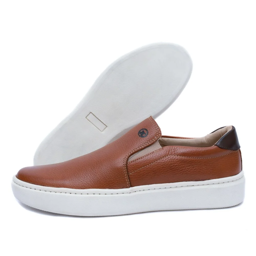 Tênis Slip On Masculino Couro Casual Clube do Sapato de Franca RN Strike Castor Marrom 5