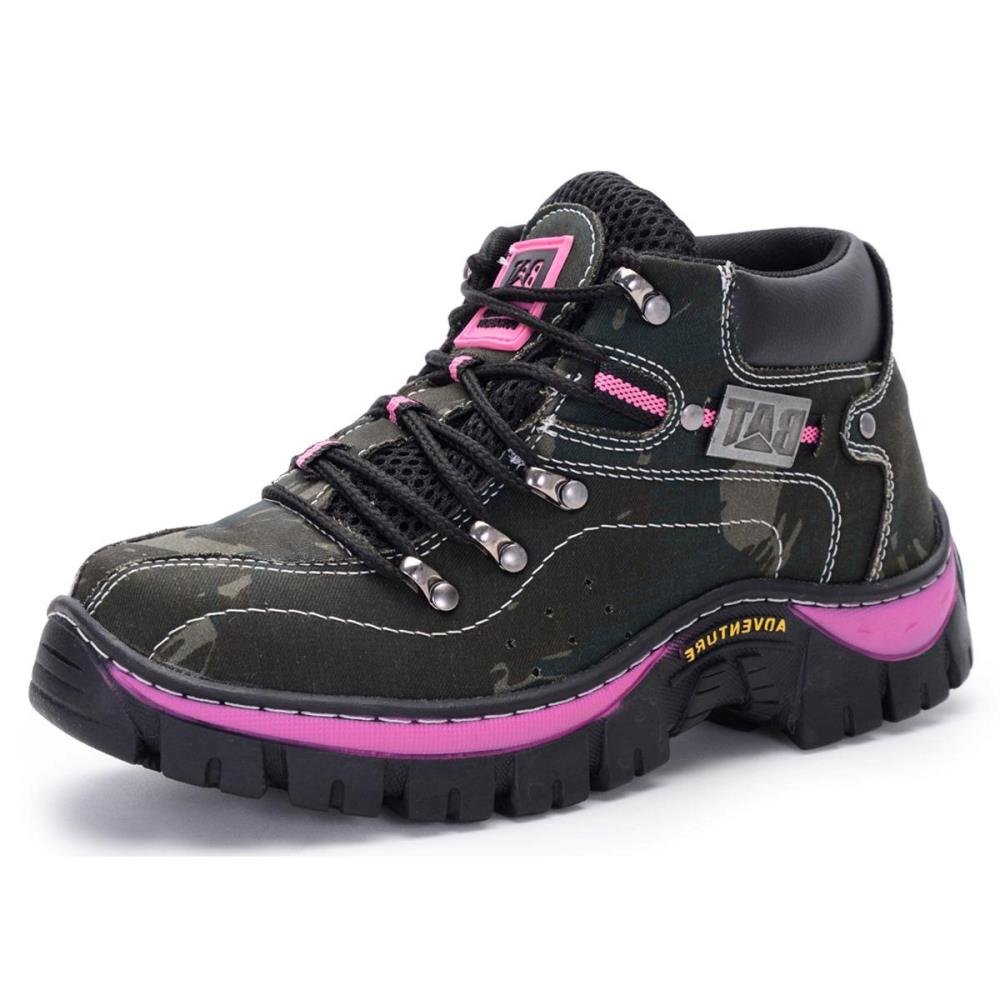 Bota Adventure Feminina Pantanal Brasil Clube do Sapato de Franca RN Keep Lady Camuflado/Rosa