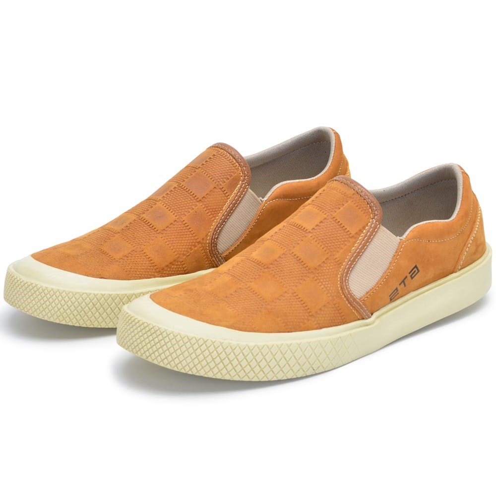 Tenis Masculino Slip On de Couro Sem Cadarço Clube do Sapato de Franca R RN Nautico Marrom 2
