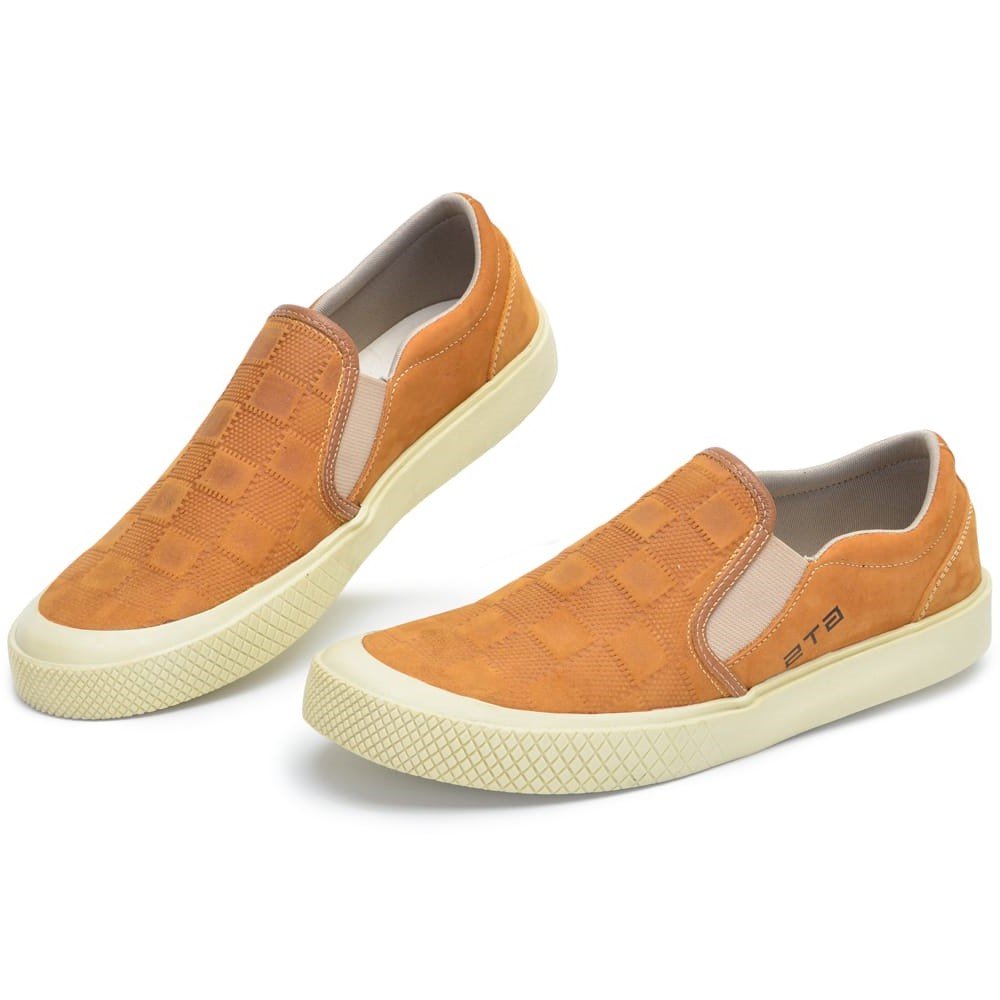Tenis Masculino Slip On de Couro Sem Cadarço Clube do Sapato de Franca R RN Nautico Marrom 3