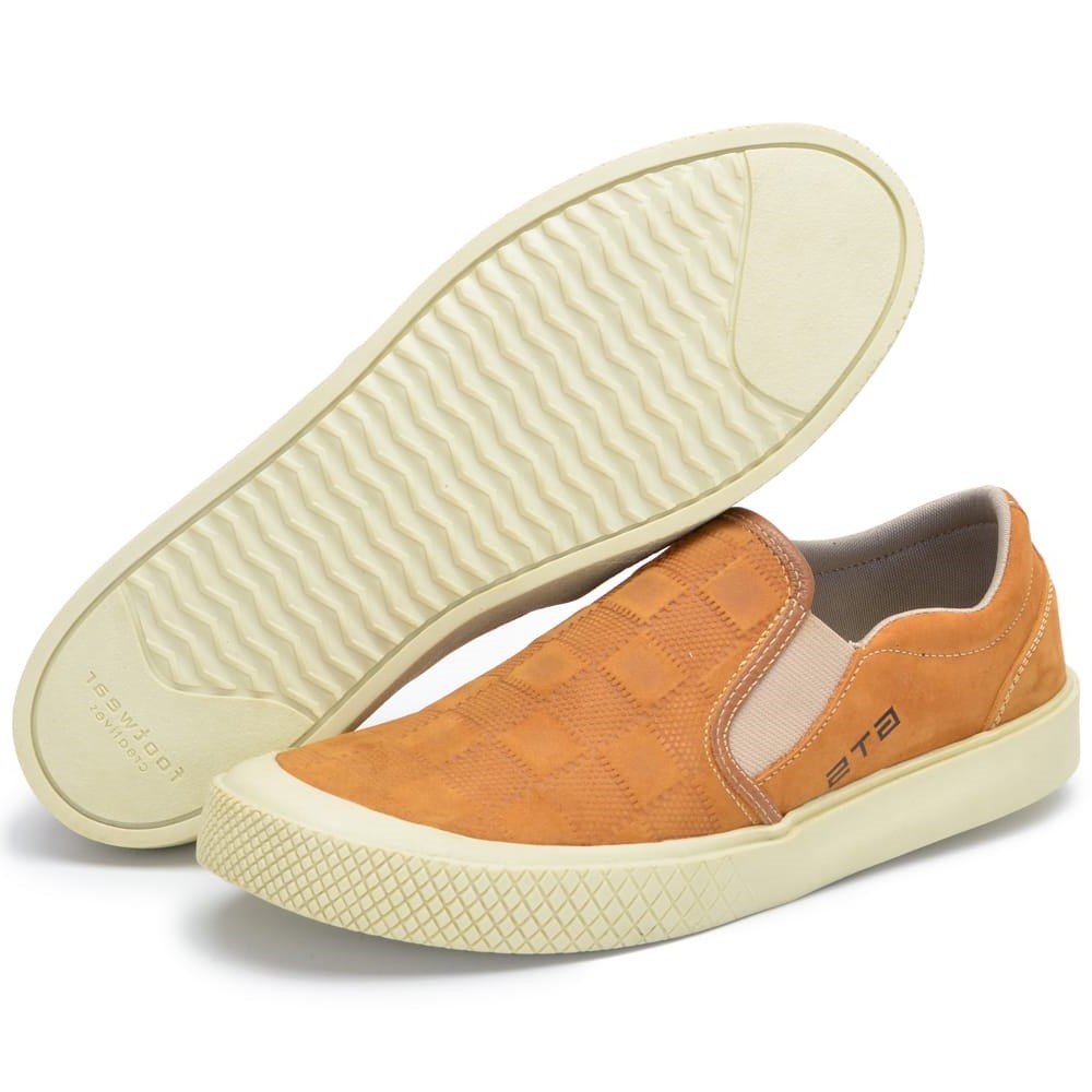 Tenis Masculino Slip On de Couro Sem Cadarço Clube do Sapato de Franca R RN Nautico Marrom 4