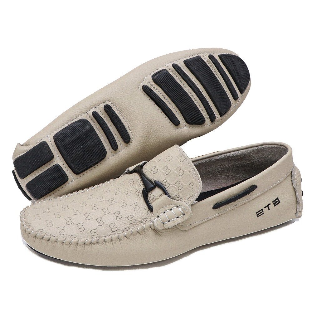 Mocassim Driver Masculino de Couro Legitimo Clube Do Sapata de Franca R RN Skyline Bege 3